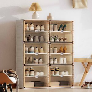 Portable Eco-Friendly Folding Square Shoe Rack Organizer for Closet Entryway Large <strong>Plastic</strong> Storage <strong>Bins</strong> <strong>Lids</strong> 10 Tiers 40 Pairs - Product Image 3