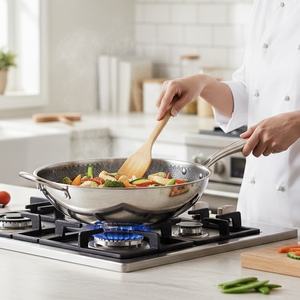 Juego de utensilios de cocina <span class=keywords><strong>Wok</strong></span> Edelstahl de acero inoxidable de 32cm de alta calidad con tapa - Product Image 5