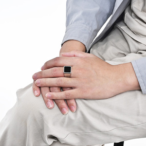 Men's Geometric Square <b>Titanium</b> Steel <b>Ring</b> Gold Silver Black Color Bezel Setting Fashion Jewelry Gift Accessory - Product Image 2