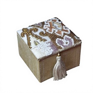 Boho Beaded Embroidered Floral Pattern Rectangle <b>Jewelry</b> Box with Tassel Closure for Home Decor and <b>Jewelry</b> <b>Storage</b> - Product Image 1