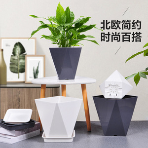 Nordic Geometric Resin Flower <b>Pot</b> With Drainage Hole For Indoor Plants Home Decor - Product Image 1