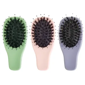 Customized Plastic Pink Southern Homewares Kids Pocket Size Rubber Handle Green Brush Boar Nylon Bristles Hair Brushes