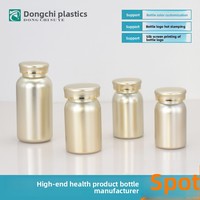 Bouteille PET haut de gamme dorée à épaules arrondies pour médicaments et capsules pharmaceutiques, avec couvercle couronne double couche, 150cc, pour petites pilules et poudres