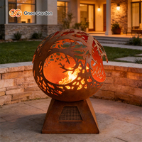 Boule de foyer extérieure en acier Corten découpée au laser, chauffante