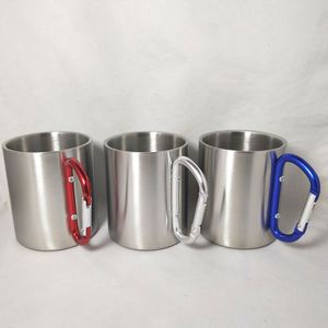 Tasse à café de voyage en acier inoxydable à double paroi pour le camping en plein air, avec mousqueton - Product Image 3
