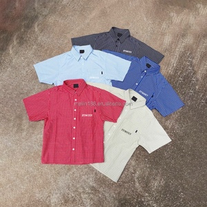Vêtements d'été, T-shirt en coton personnalisé, T-shirt ample à coupe carrée, T-shirt respirant à carreaux avec boutons, T-shirt à manches courtes, Vente en gros - Product Image 1