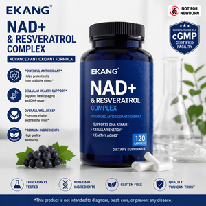 Private Label NAD+ Resveratrol Complex Capsules Antioxidant Dietary Adult <b>Supplement</b> Cellular Energy Healthy Aging 120 Count - Product Image 1