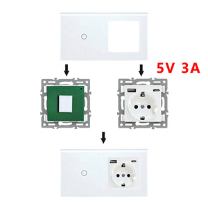สวิตช์แบบสัมผัสชนิด 157 และชุดเต้ารับมาตรฐานยุโรป 5V 3A พร้อมพอร์ตชาร์จ USB สำหรับติดตั้งบนผนัง - Product Image 1