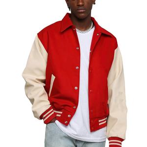 Veste de baseball rétro décontractée pour homme, beige, contrastée, écologique, respirante, d'hiver, fermeture éclair, poignets/bas de veste côtelés - Product Image 1