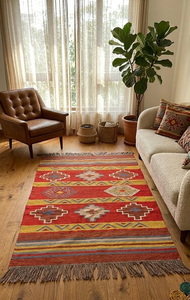 Tapis en laine tissé à la main du sud-ouest |   Tapis géométrique tribal bohème pour salon, chambre à coucher, décoration de sol rustique pour maison de style farmhouse - Product Image 3