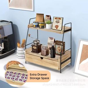 Wooden Double Layer Storage Rack With Drawers <b>Desktop</b> Cosmetic Organizer Solid Wood <b>Shelf</b> 3 Floors Makeup Storage - Product Image 2