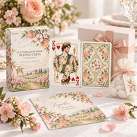 Cartes de jeu personnalisées écologiques et recyclables pour livre d'or de mariage, motif fleur de pêcher de Géorgie, portrait de couple aquarelle pour signature des invités