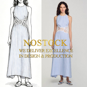 Robe d'été 2025 pour femme, style boutique, respirante, tissée, avec dos ajouré à la française, empiècements en dentelle, rayée, coupe trapèze, sans manches, style doux, vente en gros - Product Image 1