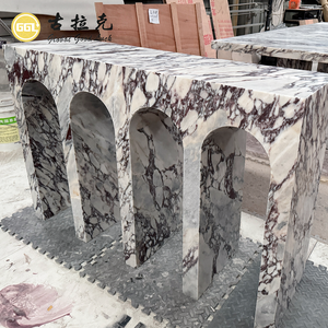 Console en marbre Calacatta Viola naturel à motif arqué pour table d'entrée, meuble en pierre, décoration intérieure - Product Image 4