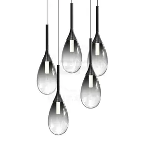 cristal drop נברשת Suppliers-יוקרה מים זרוק דקורטיבי מודרני ארוך Parisone תליון אור רב אור Led גבוהה תקרות קריסטל מדרגות נברשות
