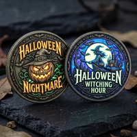 Pièces de monnaie personnalisées en métal avec logo, pour fête d'Halloween, émaillées, moulées sous pression, en alliage de zinc, lumineuses, souvenirs en vrac, pièces de défi