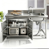 Meuble d'évier en acier inoxydable SUS201 à cuve unique, armoire de rangement de cuisine pour la maison, restaurant, cantine, stand alimentaire, station de préparation