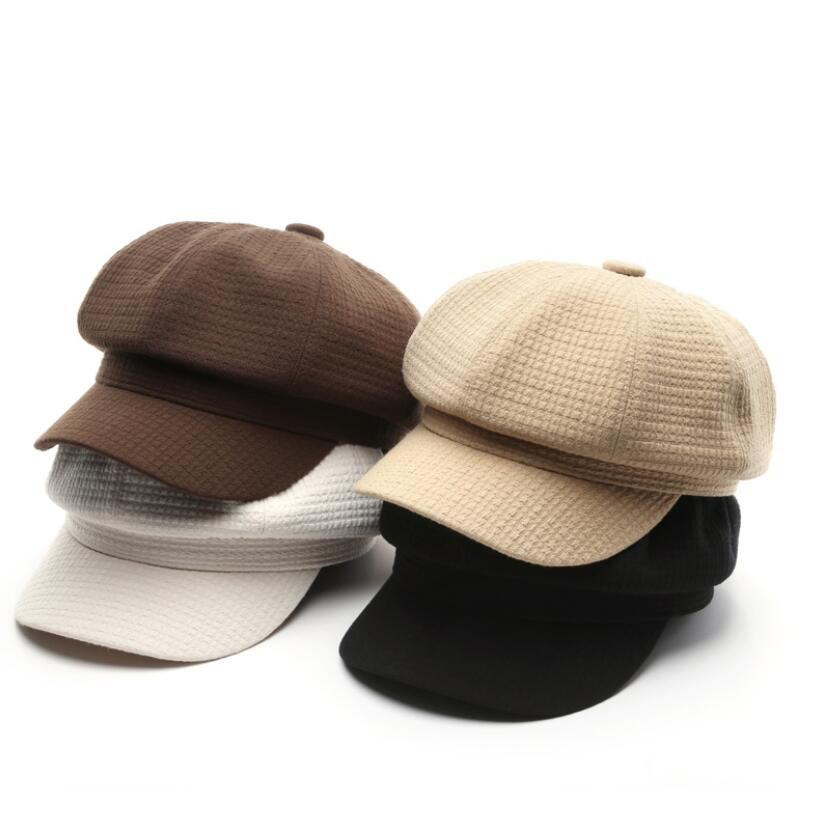 Однотонная зимняя шапка пекарь для мальчиков для женщин плотная теплая Бейсболка восьмиугольная шапка верблюжьи Белые зимние шапки в клетку для бумажника кепка газетчика