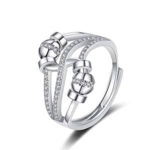 Anneaux pour femmes en cuivre pour soulager l'anxiété, perles rotatives, bijoux ajustables, anneau de doigt délicat pour filles - Product Image 4