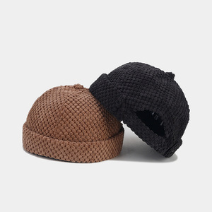 Casquette Docker Vintage en Velours Côtelé, sans Visière, Épaisse, Unie, Style Landlord, pour Hommes et Femmes, <span class=keywords><strong>Bonnet</strong></span> Rétro à Calotte Ronde, Bonnets à Revers Roulé - Product Image 4