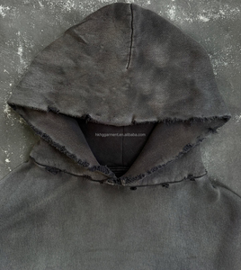 Sweat-shirts à capuche personnalisés sans cordon en coton French Terry, vierges, effet vintage délavé et vieilli pour hommes - Product Image 2