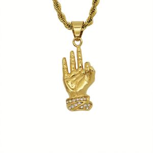 Personalized Hand Gestures Necklaces Stainless Steel Zircon Hand Pendant Necklace - Product Image 1
