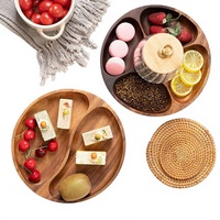 Plateau à fruits secs au design minimaliste moderne, plateau en teck à cinq compartiments, plateau en bois d'acacia, plateau à thé créatif pour la maison