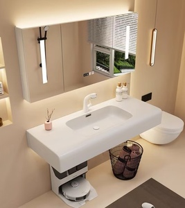 Meuble de salle de bain moderne en bois massif personnalisé George Group avec miroir LED, vasque en céramique et emballage de protection multicouche - Product Image 1