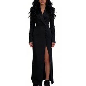 Vestido Largo de Manga Larga para Mujer, Elegante, con Botones en la Parte Delantera, Abertura en el Bajo, Vestido Formal de Oficina, Vestidos de Moda para Mujer - Product Image 3