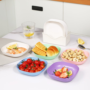 Ensemble de 10 assiettes à dîner en <span class=keywords><strong>plastique</strong></span> réutilisables de conception moderne, forme <span class=keywords><strong>carrée</strong></span>, <span class=keywords><strong>assiette</strong></span> à collation, <span class=keywords><strong>assiette</strong></span> à fruits pour la maison, le camping, le restaurant - Product Image 4