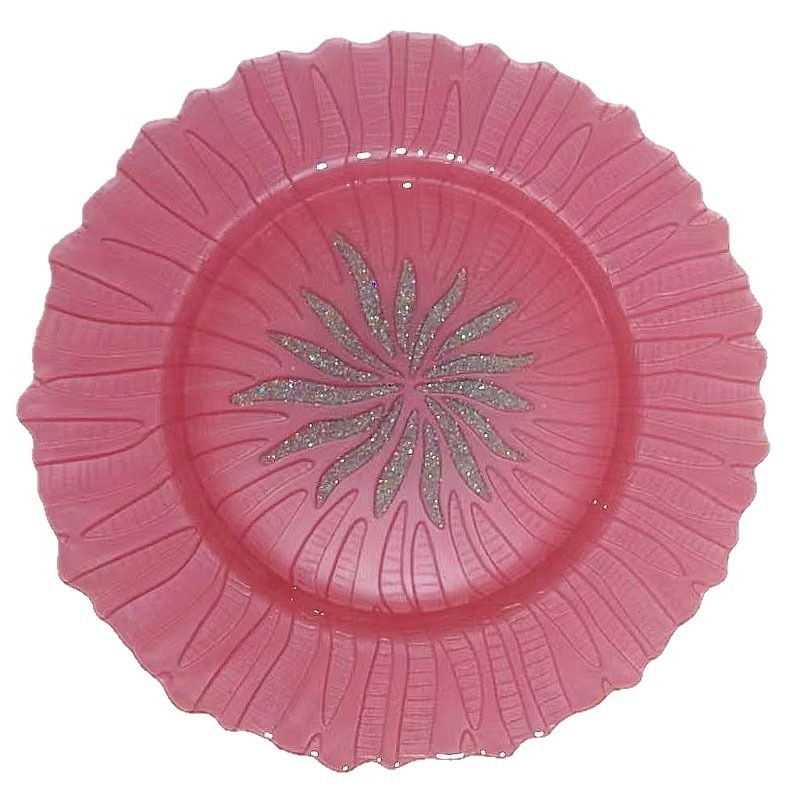 Asymmetrical Sunflower Golden and Silver Snowflake Glass Plates 33cm Vertical Pattern Western Food Dish for Parties
