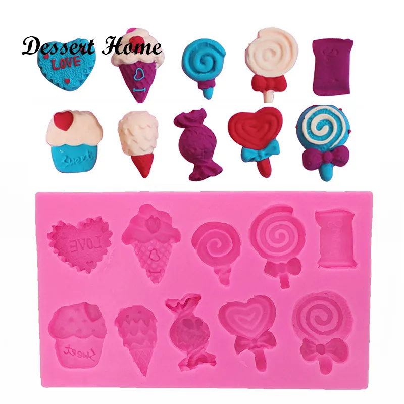 Moldes de silicona con forma de piruleta para pastel, moldes de arcilla polimérica con forma de piruleta, caramelo, pastel, diseño artesanal, D0005, 10 Uds.