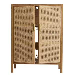 Wholesale <strong>Rustic</strong> Entryway Wood <strong>Console</strong> <strong>Table</strong> with Rattan Recycled Pine Doors Liquor Cabinet for Home - Product Image 2
