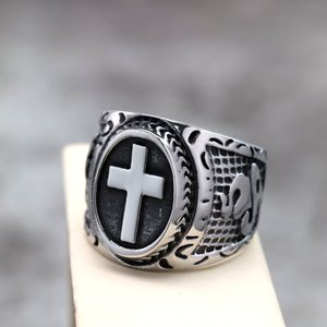 yunnique European American Retro Stainless Steel <b>Ring</b> Cross Design Unisex Jewelry Gift - Product Image 2
