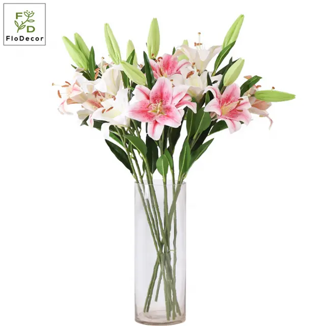 Wholesale High Quality Artificial Latex Real Touch Large Lily Flowers 3D Printing Wedding Party Decoration New Arrival