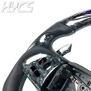 Volante Deportivo Personalizado en Fibra de Carbono Forjada Azul Marino con LED e Indicador de RPM, Compatible con <span class=keywords><strong>Jaguar</strong></span> XF, XJ, XR, XK, XKR, XFR, XKR-S Coupé y Sportbrake - Product Image 2