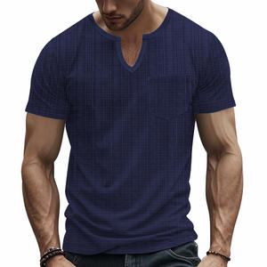 Camiseta de Verano para Hombre, Cuello en V, Secado Rápido, Manga Corta, Holgada, Informal, Transpirable, Tejido de Lino Sintético y Bambú - Product Image 1
