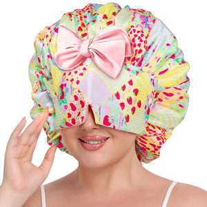 2025 thiết kế mới hai lớp <span class=keywords><strong>Satin</strong></span> tóc nắp ca-pô với mặt nạ Mắt Lụa ngủ cap với Tie Head bọc cho xoăn tóc tự nhiên - Product Image 2