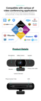 Seeup kamera web mini 1080p, pelindung webcam usb video hid konferensi usb, kamera hd penuh pc untuk streaming webcam