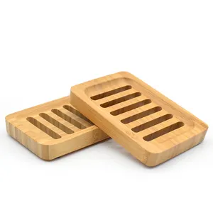 Hot Sale Natural Square Wood Soap Dish Tray Handmade Bamboo Soap Dish Holder For Shower