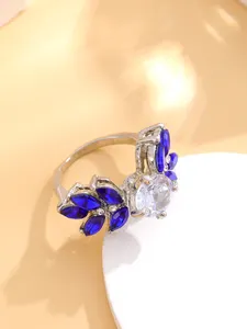 Anel de prata esterlina 925 para mulheres, delicado e elegante, estilo zircônia vento, diamante azul