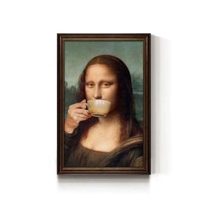 面白いモナリザキャンバスウォールアートクリエイティブパロディー絵画フレーム付きリビングルーム寝室カフェバー壁装飾 - Product Image 1