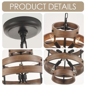Lampada da soffitto in ferro Country francese Vintage americano rustico 5 anelli in legno lampadario per lampadari lampade a sospensione - Product Image 6
