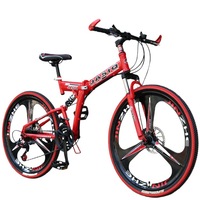 Vélo pliant 26 pouces, cadre en acier au carbone à suspension souple, vélo de montagne pour adultes, unisexe, freins à double disque, vitesses variables, léger