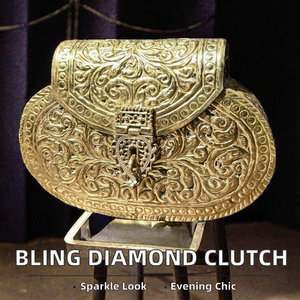 Nouvelle pochette de soirée scintillante en laiton à motif bonbon avec chaîne diamantée et doublure en polyester pour femme – Tendance - Product Image 2