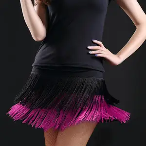 Женская юбка для латинского танца, юбка с двойной бахромой, платье для латинского танца, черная юбка с кисточками