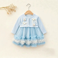 Robe de princesse mignonne et élégante à manches longues pour enfants, robe à volants en tulle superposée pour le printemps et l'automne, pour les petites filles