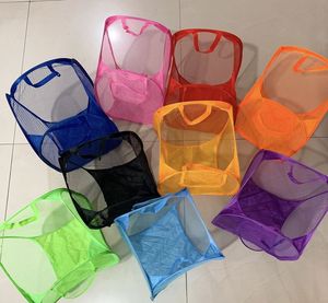 Hot Sale Home Housekeeping Breathable Bag <b>Baskets</b> Washing Clothes Multi Colour Bin Clothes Storage Foldable Mesh Laundry <b>Basket</b> - Product Image 3