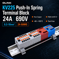 Bloc de distribution enfichable OLINK KV225 KV225G 24A 690V, bornier sur rail DIN 2P-12P avec support de montage en option