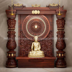 Gopuram Style Traditional Modern Hand Carved Teak Wood <b>Mandir</b> Home Durable Brown Finish Indian Temple Export USA UK - Product Image 3